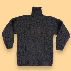 Handknit Unisex Rustic Old-Fashioned Gray Cableknit Fisherman Sweater